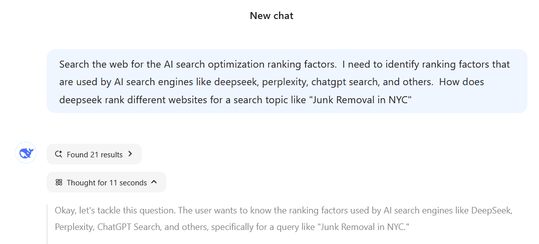 DeepSeek displays its understanding of the user's intent and its logic used to reply.